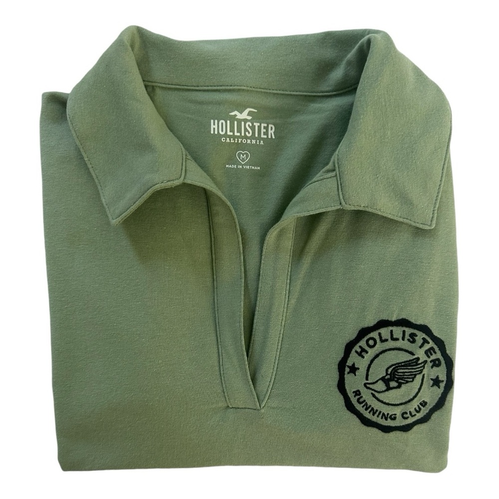 Juniors Holister Crop Polo T Shirt ~ Olive Size: M